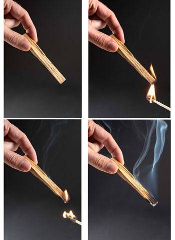 Igniting Palo Santo incense