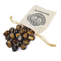 Tiger's eye rune stones with gold engravings &  cotton pouch