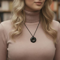 Obesek črni obsidijan donut na bombažni vrvici