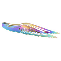 Rainbow charcoal tongs in the shape of embossed angel wings on a white background