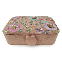 Žametna šatulja za nakit ali tarot karte v bež barvi - Cvetlice