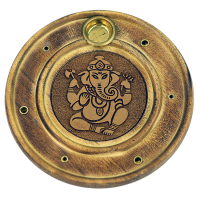 Ganesh holder for incense sticks and cones, round, wooden