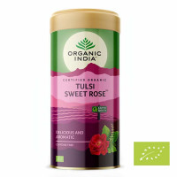 Čaj Tulsi Sweet Rose - tulsi s sladko vrtnico - mešanica čaja v pločevinki