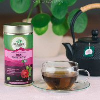 Čaj Tulsi Sweet Rose - tulsi s sladko vrtnico - mešanica čaja v pločevinki, 100 g, Organic India
