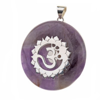 Pendant amethyst 4 cm and silver Sahasrara OM