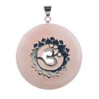 Rose quartz pendant 4 cm and silver Sahasrara OM