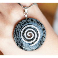 Snow obsidian pendant 4 cm, on a silver spiral