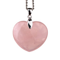 Heart pendant - rose quartz (28mm), 4.2cm, rhodium-plated silver 925
