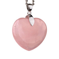 Heart pendant - rose quartz (28mm), 4.2cm, rhodium-plated silver 925