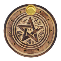 Round holder for incense sticks Pentagram, wood