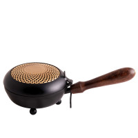 Sun incense burner with wooden handle, iron