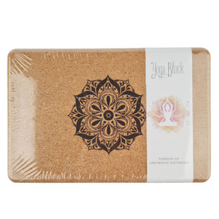 Joga blok iz naravne svetlo rjave plute z lasersko gravirano mandalo