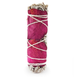 White Sage & Red Rose Petals Smudge Stick