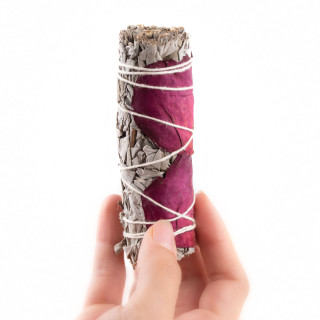 White Sage & Red Rose Petals Smudge Stick