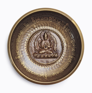 Tibetan singing bowl with Buddha and Khetcheri mantra