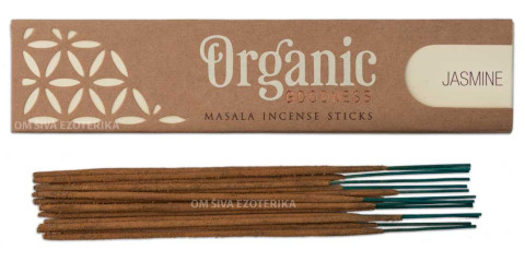 Embalaža naravnih dišečih palčk Organic Goodness Masala Jasmine - Jasmin, z ročno izdelanimi kadilnimi palčkami.