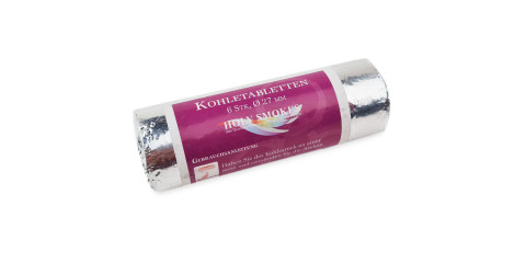 Pack of charcoal tablets for incense in silver and pink wrapping