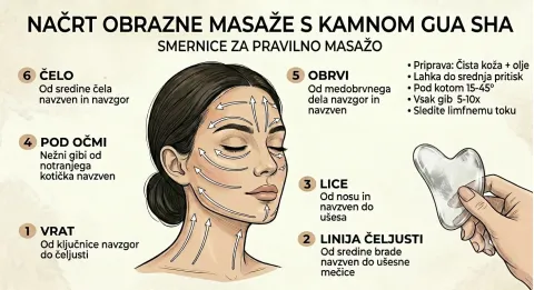 Skica s smernicami za masažo s gua sha maserjem iz kamene strele