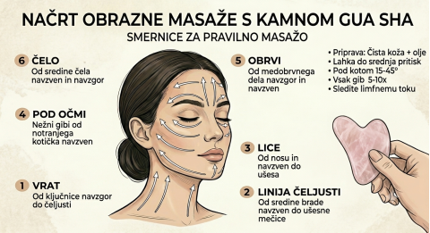 Skica s smernicami za masažo s gua sja kamnom iz roževca