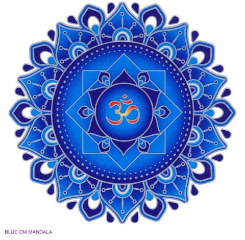 Blue transparent Sunseal sticker with Om Mandala motif on a window.