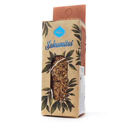 Kompakten kadilni snop iz suhih zelišč in lesa Palo Santo v kartonski embalaži.