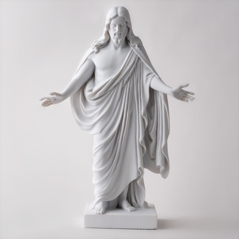 Kip Vstali Jezus (Christus Consolator), 24 cm, bela imitacija marmorja z razširjenimi rokami.
