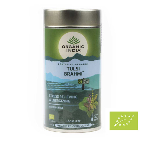 Čajna mešanica Tulsi Brahmi  – sveta bazilika z brahmijem, 100 g, Organic India