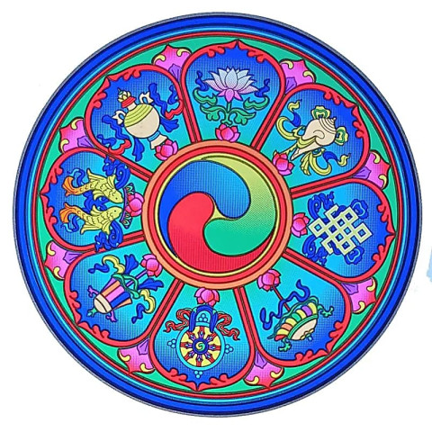 Nalepka za steklo Sunseal Tibetanski sveti simboli (14 cm)