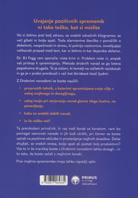Knjiga Drobne navade, avtor dr. BJ Fogg, zadnja platnica