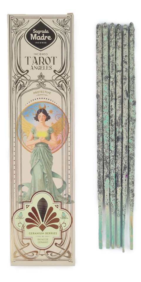 Embalaža Sagrada Madre Tarot Angels Protector in dišeče palčke s turkizno modrim prahom