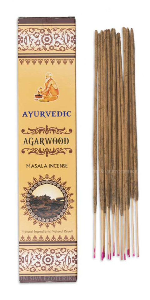 Rumeno-oranžna embalaža dišečih palčk iz linije Ayurvedic Agarwood, 15 g