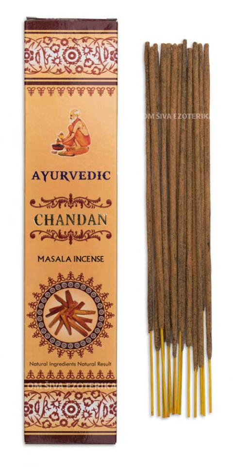 Oranžna embalaža dišečih palčk iz linije Ayurvedic Chandan, 15 g