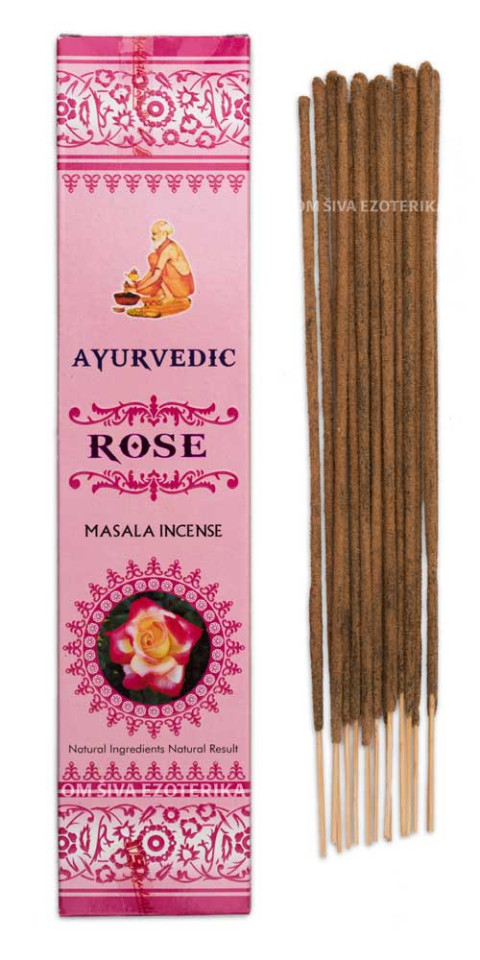 Rožnata embalaža dišečih palčk iz linije Ayurvedic Rose, 15 g.