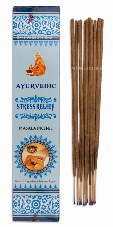 Modra embalaža dišečih palčk iz linije Ayurvedic Stress Relief, 15 g.