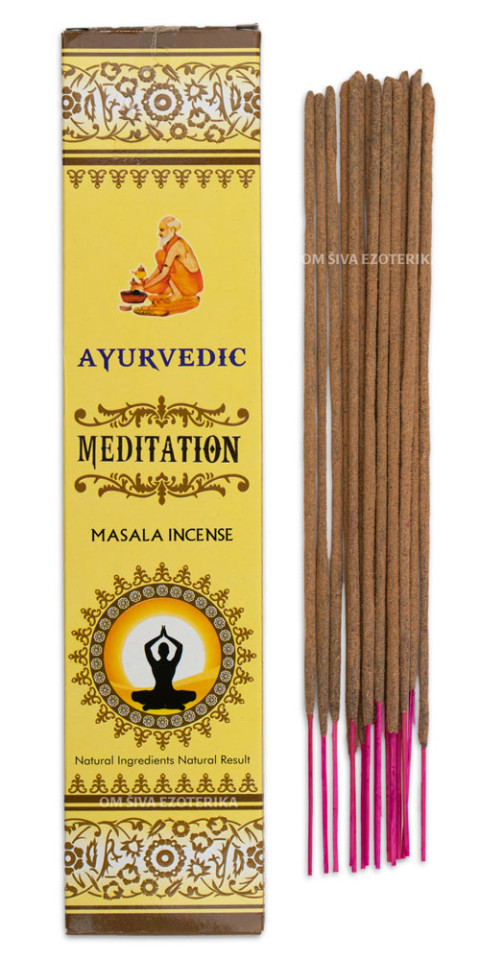 Rumena embalaža dišečih palčk iz linije Ayurvedic Meditation, 15 g