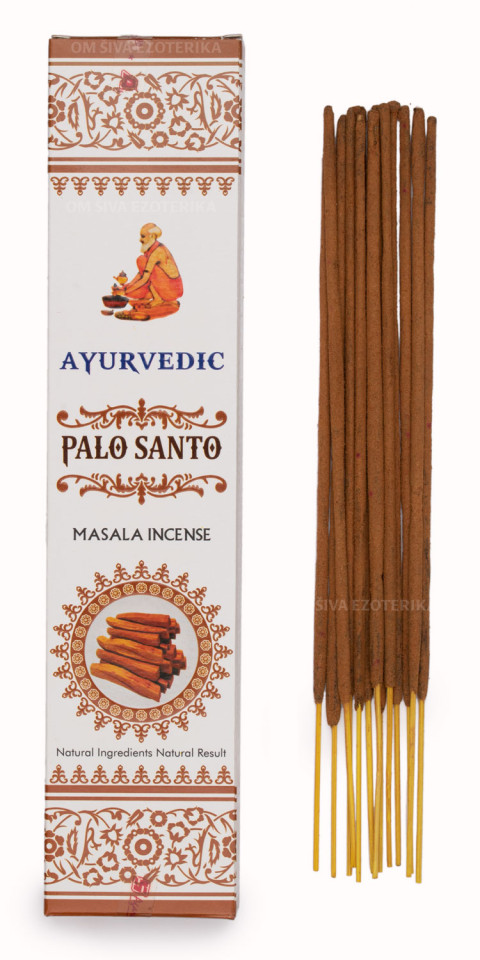 Svetlo rjava embalaža dišečih palčk iz linije Ayurvedic Palo Santo, 15 g